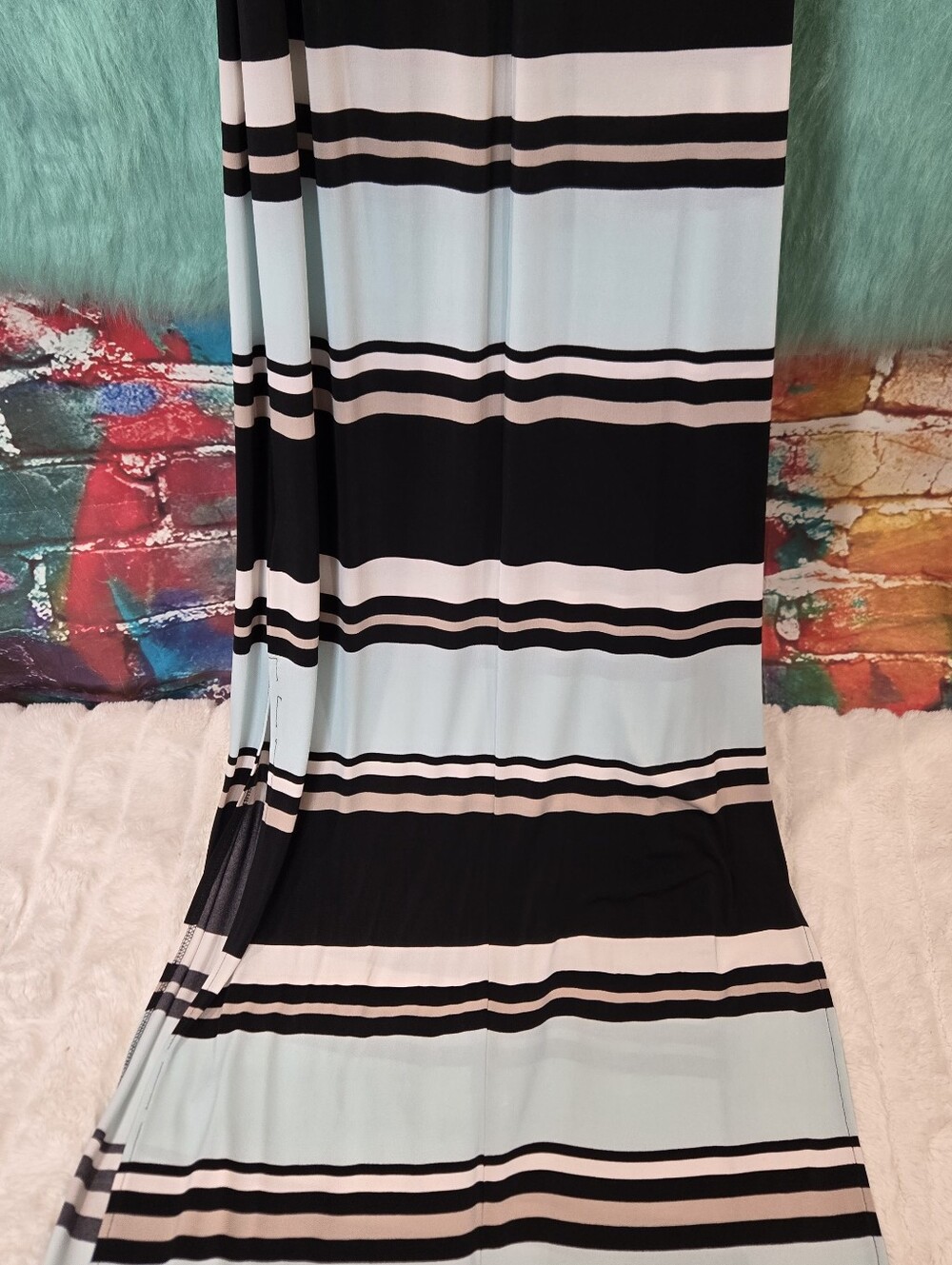 Chaps Blue Tan White Black Striped Halter Maxi Dress Size XS/TP - Picture 11 of 14